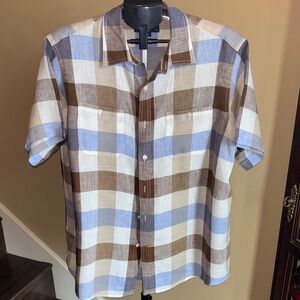 Daniel Cremieux Men's Casual Plaid Shirt - Blue, Brown, White